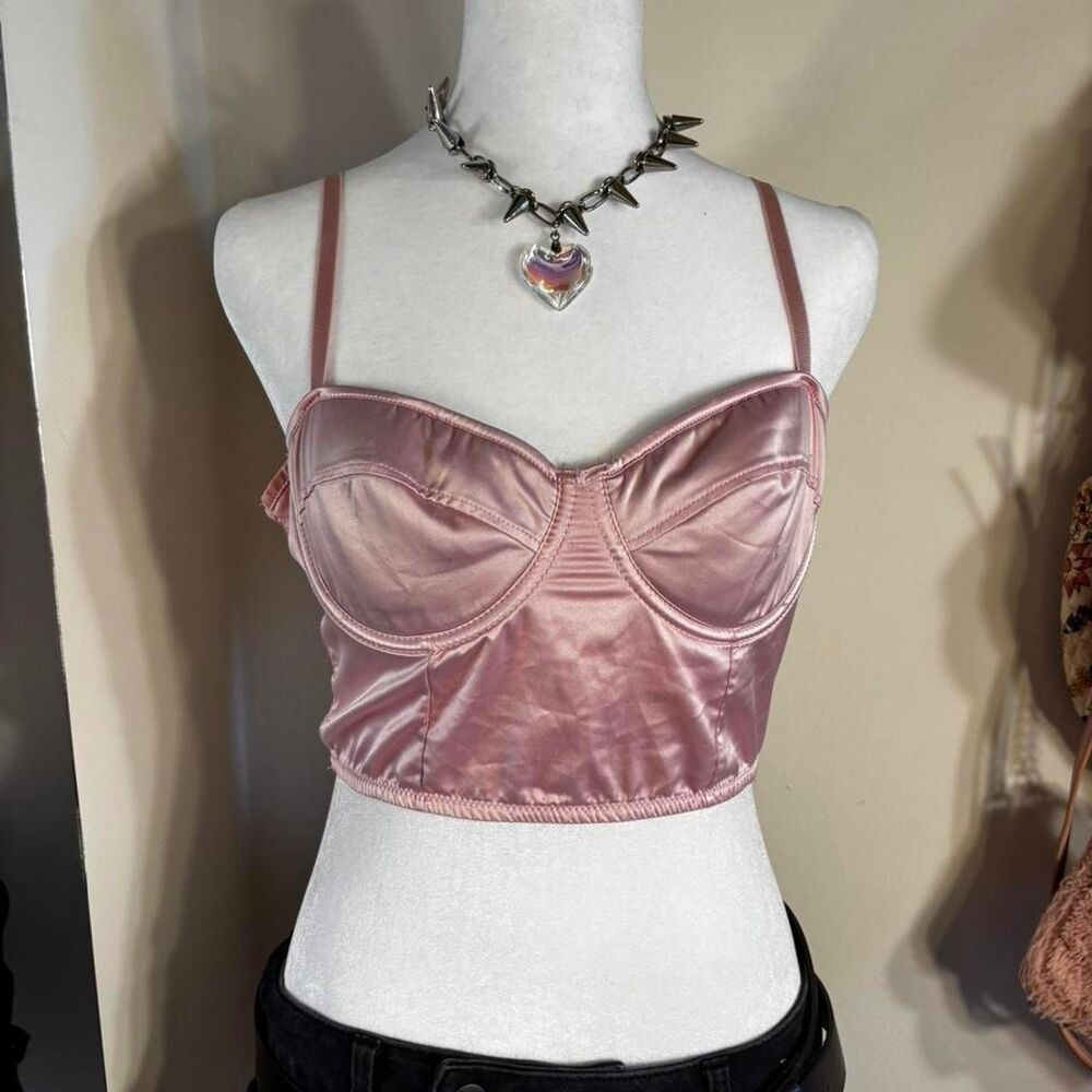 Pink Satin Bustier Corset Crop Top | Size L